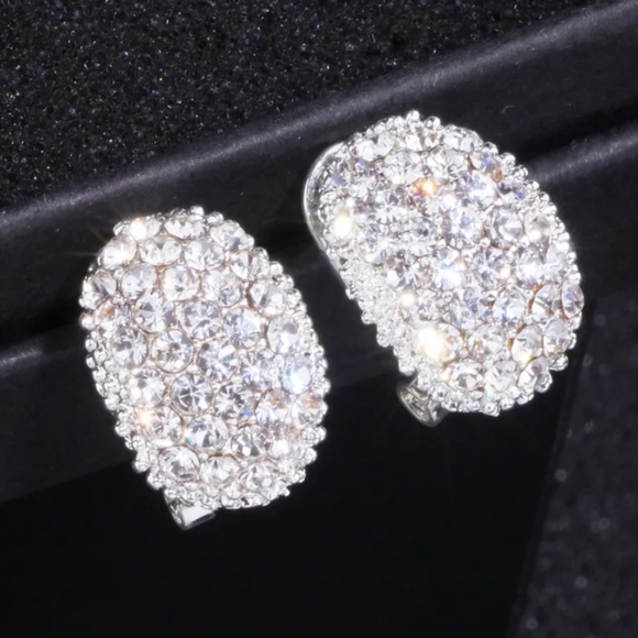 Sparkly glitzy elegant oval crystal stud huggie earrings - Picture 4 of 6